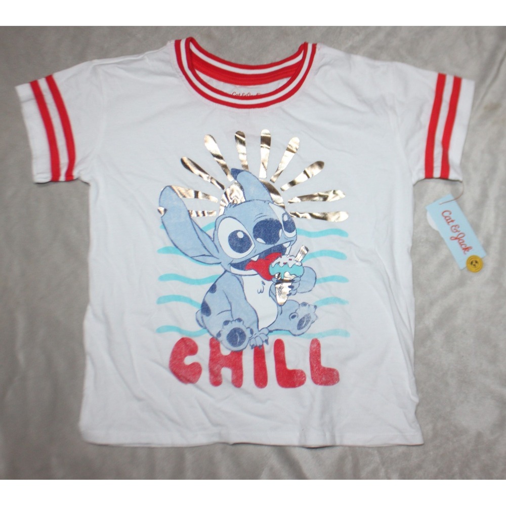 Cat & Jack Kids Disney Stitch "Ohana" Graphic T-Shirt Short Sleeves Large 10-12